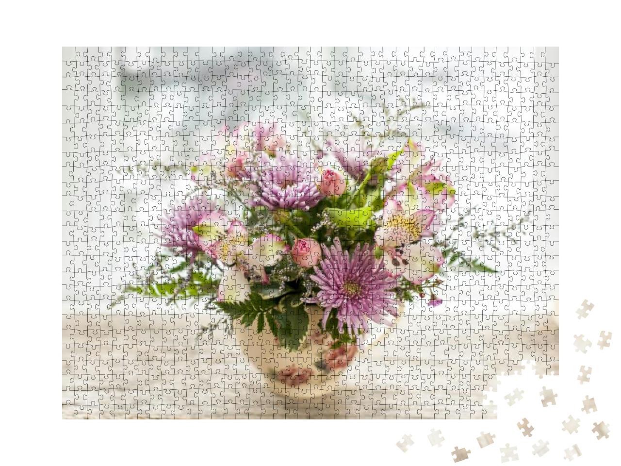 Bouquet of Colorful Flowers Arranged in Small Vase... Jigsaw Puzzle with 1000 pieces