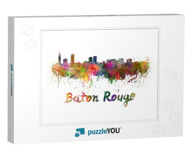Baton Rouge Skyline in Watercolor Splatters with Clipping... Jigsaw Puzzle