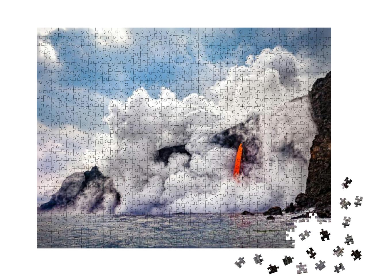 Wide Shot of the Kamokuna Ocean Entry in Hawaii's Volcano... Jigsaw Puzzle with 1000 pieces