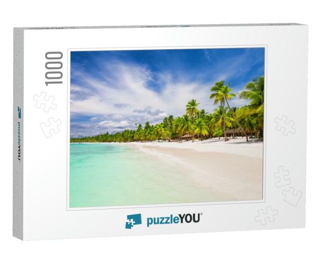 Coconut Palm Trees on White Sandy Beach in Punta Cana, Do... Jigsaw Puzzle with 1000 pieces