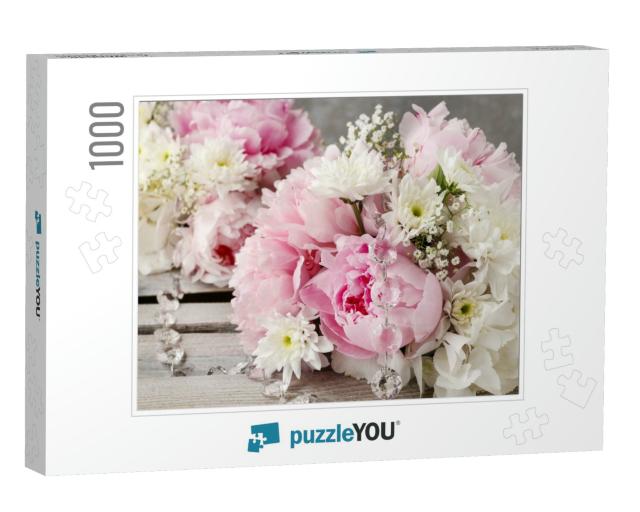 Floral Arrangement with Pink Peonies, White Chrysanthemum... Jigsaw Puzzle with 1000 pieces