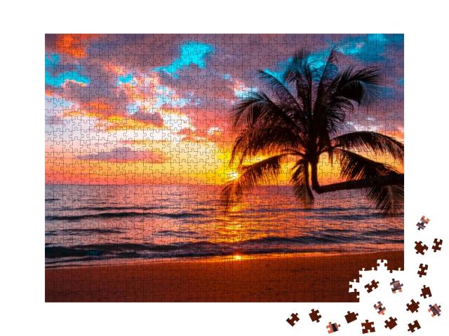 Silhouette of Palm Trees Beautiful Sunset on the Tropical... Jigsaw Puzzle with 1000 pieces