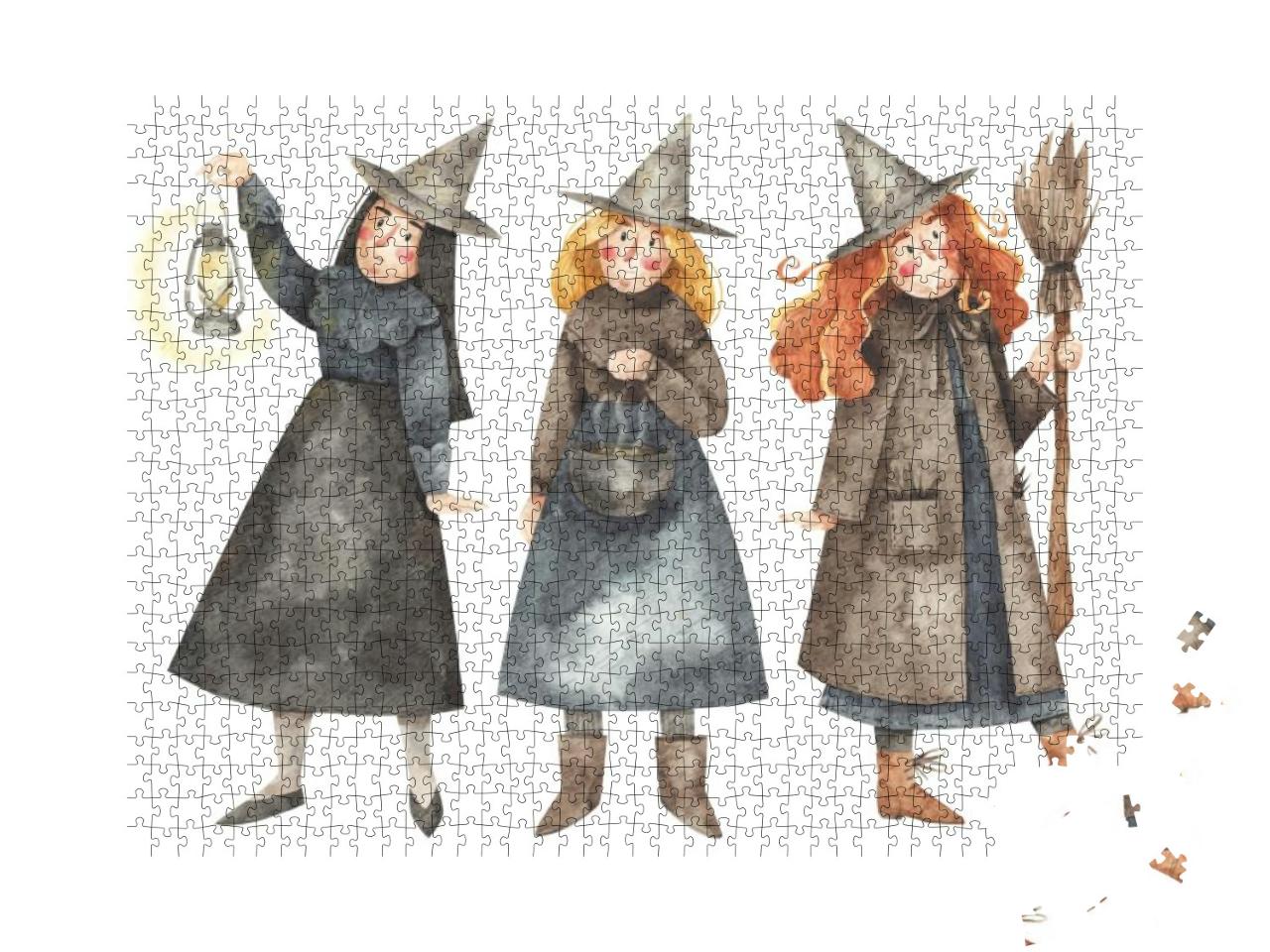 Three Witches with Kerosene Lamp, Broom & Pot. W... Jigsaw Puzzle with 1000 pieces