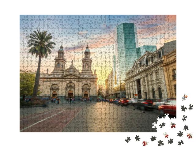 Plaza De Armas Square & Santiago Metropolitan Cathedral A... Jigsaw Puzzle with 1000 pieces