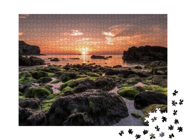 Sunset At Trevaunance Cove Cornwall England Up with Starb... Jigsaw Puzzle with 1000 pieces