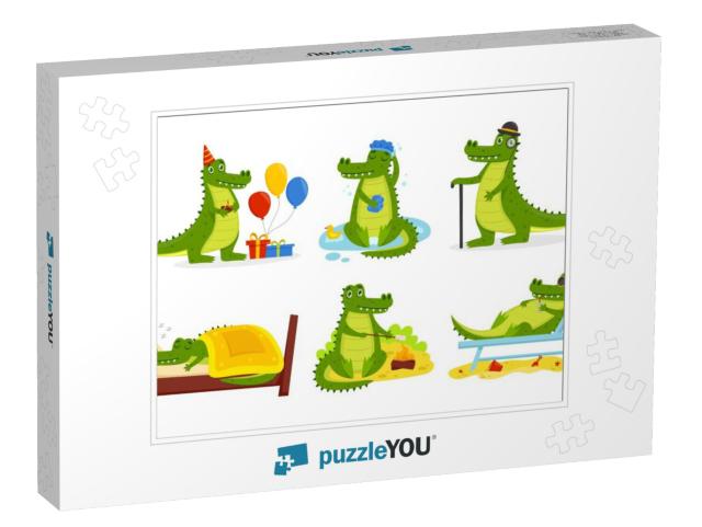 Crocodile Cartoon Characters Set. Cute Alligators Collect... Jigsaw Puzzle