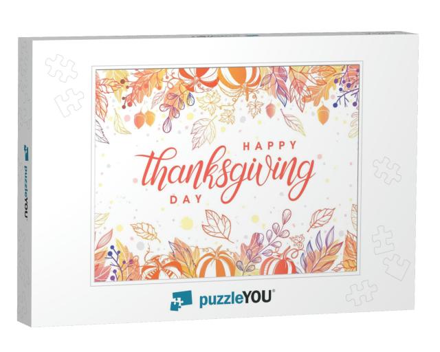 Thanksgiving Typography. Hand Drawn Lettering with Styliz... Jigsaw Puzzle