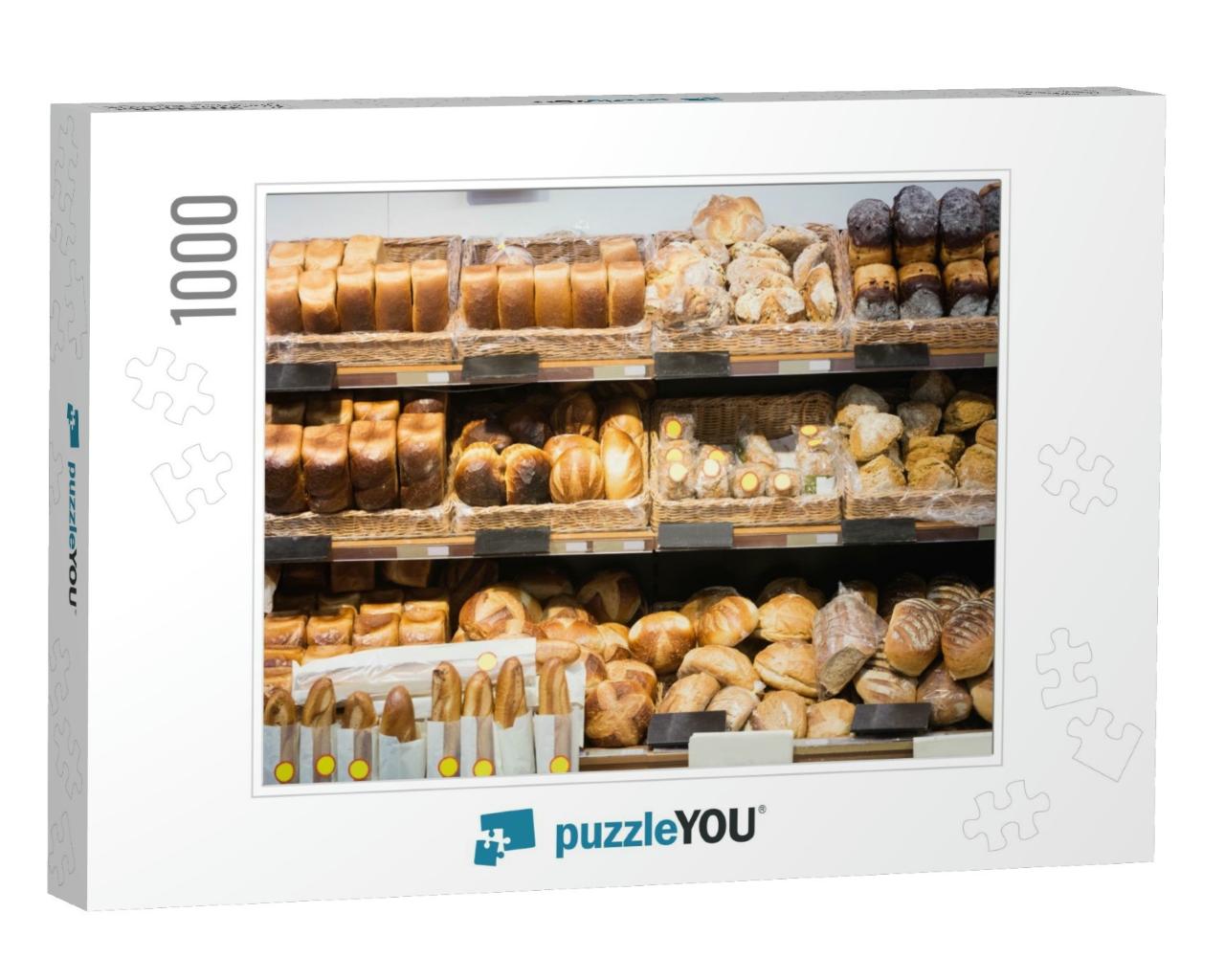 Focus on Shelves with Bread in a Supermarket... Jigsaw Puzzle with 1000 pieces