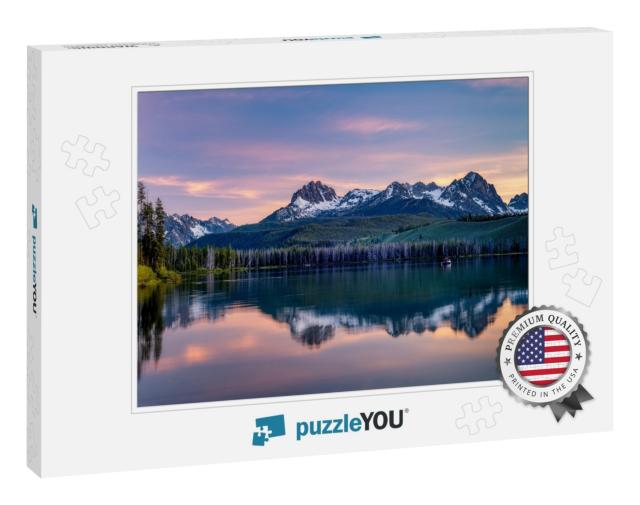 High Idaho Mountain Lake with a Raft Fishing in a Lake... Jigsaw Puzzle