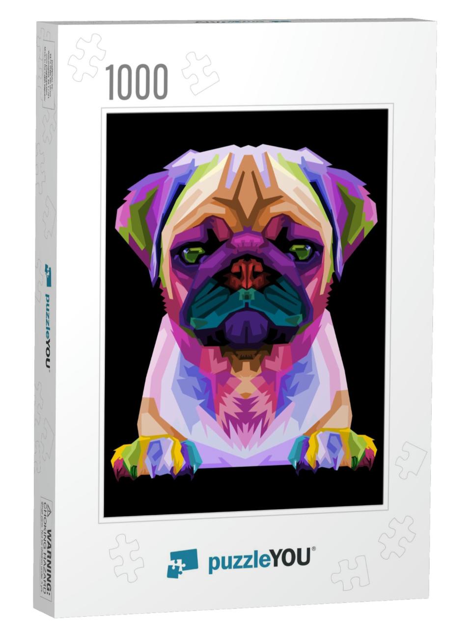 Cute Pug on Geometric Pop Art Style. Abstract Rainbow. Ve... Jigsaw Puzzle with 1000 pieces