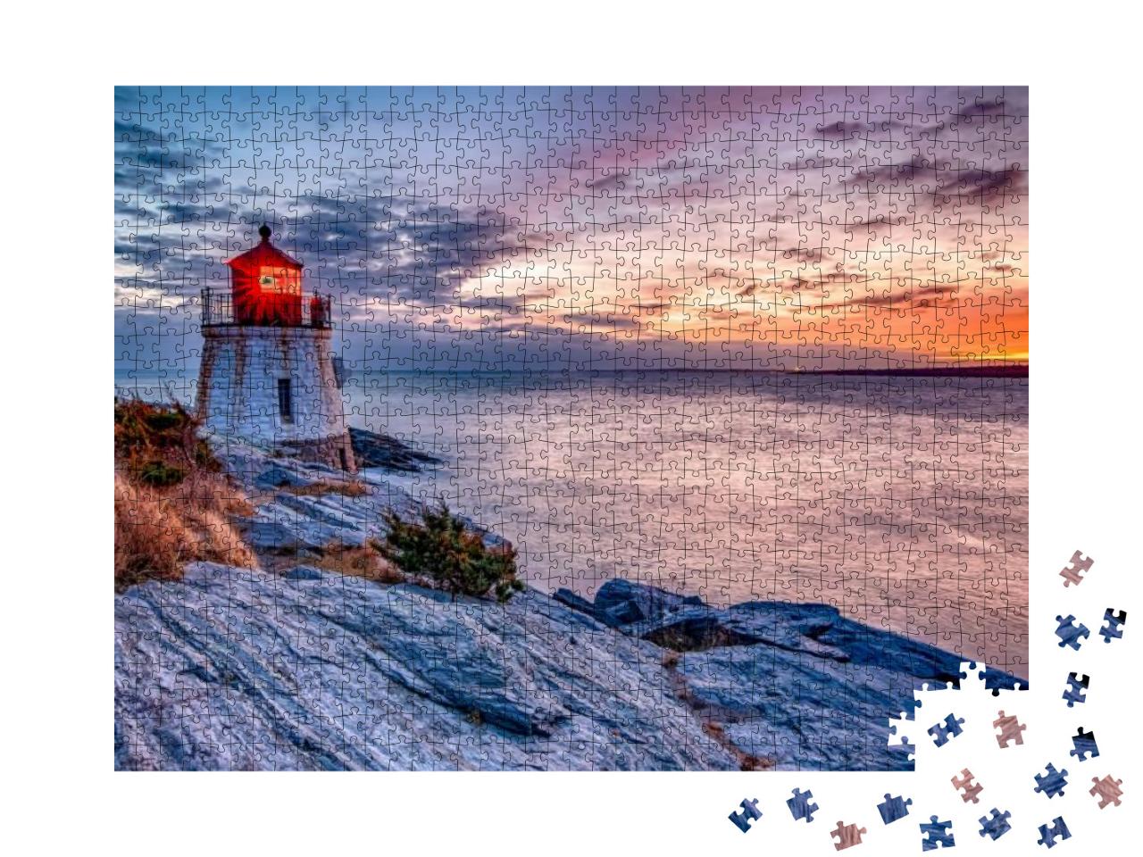 Sunset At Castle Hill Lighthouse. Newport, Rhode Island... Jigsaw Puzzle with 1000 pieces
