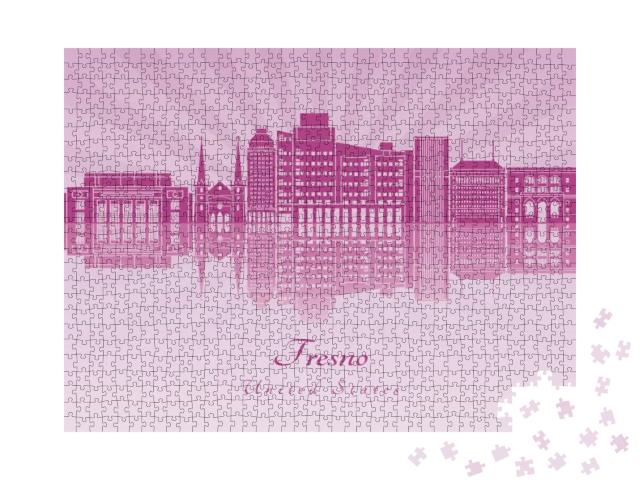 Fresno Skyline in Purple Radiant Orchid in Editable Vecto... Jigsaw Puzzle with 1000 pieces