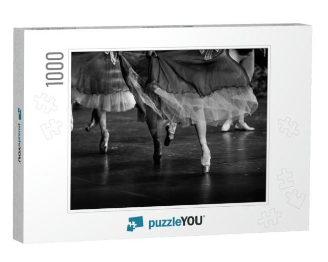 Swan Lake Ballet. Ballerina Feet on Stage. Black & White... Jigsaw Puzzle with 1000 pieces