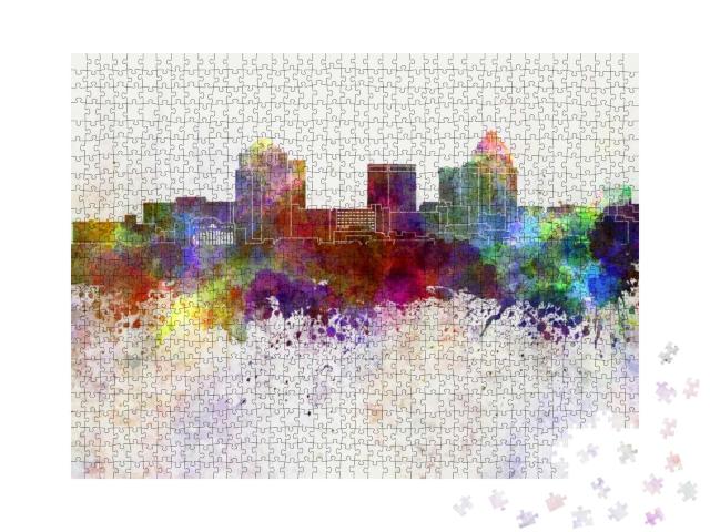Greensboro Skyline in Watercolor Background... Jigsaw Puzzle with 1000 pieces