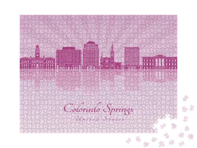 Colorado Springs Skyline in Purple Radiant Orchid in Edit... Jigsaw Puzzle with 1000 pieces