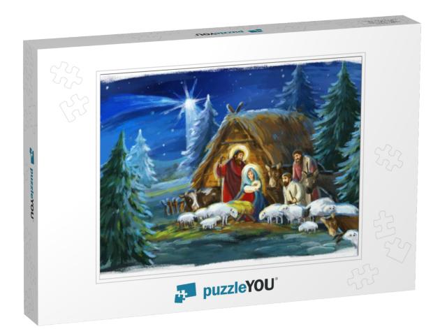 Traditional Christmas Scene with Holy Family & Animals... Jigsaw Puzzle