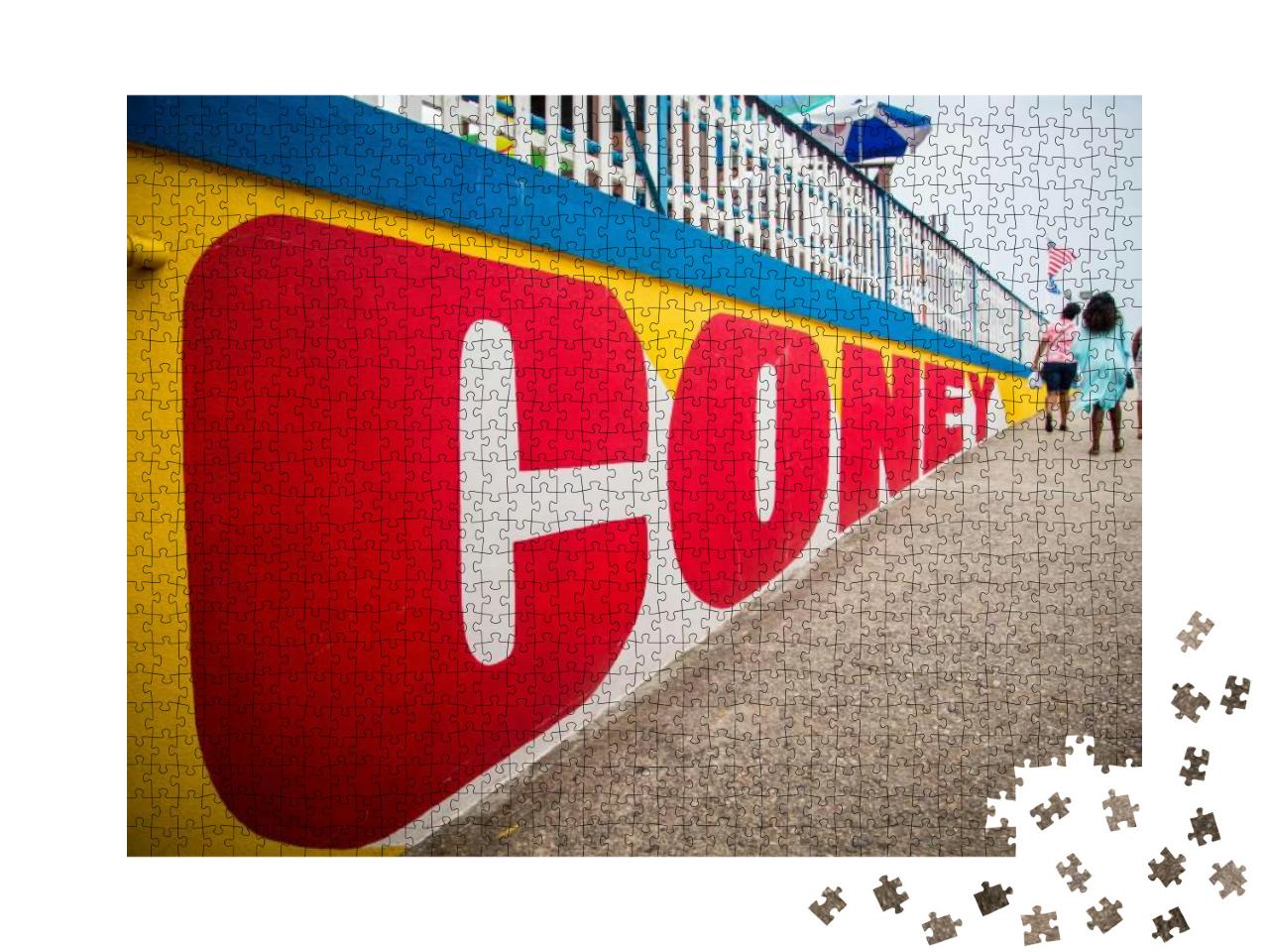 A Group of Women Walk Along the Coney Island Sign At Cone... Jigsaw Puzzle with 1000 pieces