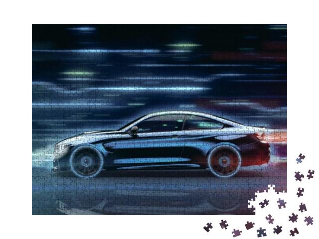 High Speed, Sports Car - Futuristic Concept with Grunge O... Jigsaw Puzzle with 1000 pieces
