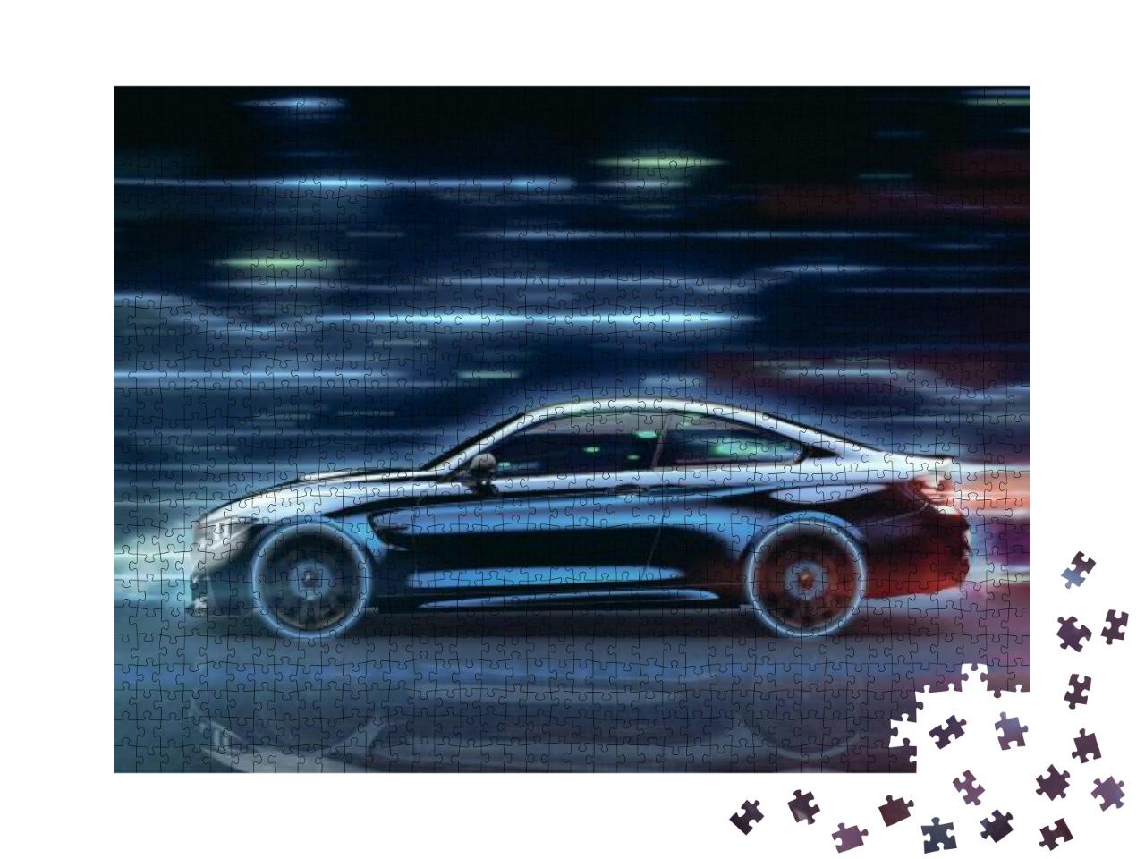 High Speed, Sports Car - Futuristic Concept with Grunge O... Jigsaw Puzzle with 1000 pieces