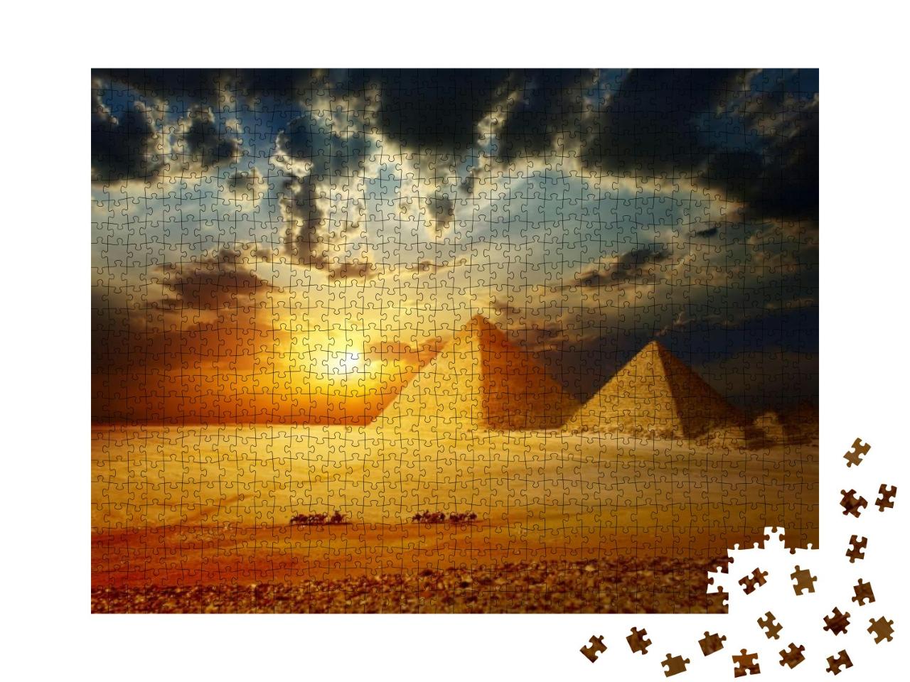 Grate Pyramids in Giza Valley in Egypt with Group of Bedo... Jigsaw Puzzle with 1000 pieces