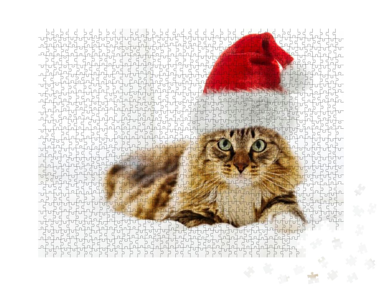 Christmas Cat in Red Santa Claus Hat... Jigsaw Puzzle with 1000 pieces