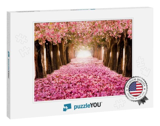 The Romantic Tunnel of Pink Flower Trees... Jigsaw Puzzle