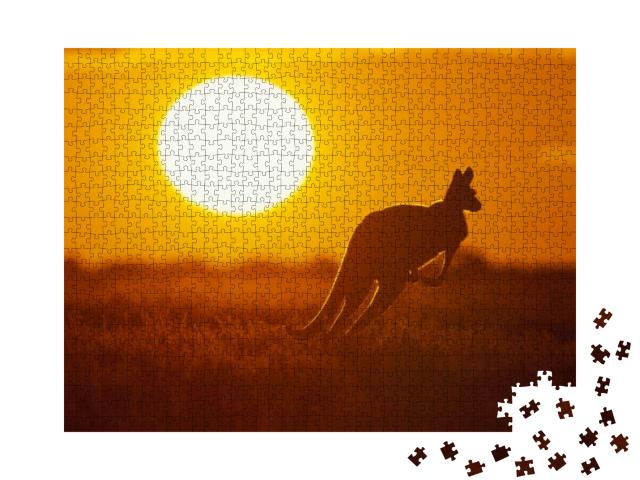 Kangaroo in Sunset in Sturt National Park in the Far West... Jigsaw Puzzle with 1000 pieces
