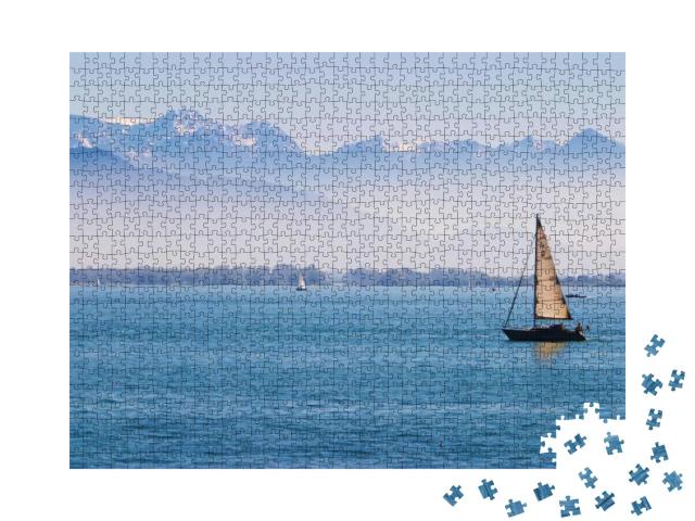 Boats on the Lake of Constance with the Alps in the Back... Jigsaw Puzzle with 1000 pieces