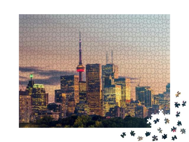 Buildings in the Toronto City At Night, Ontario, Canada... Jigsaw Puzzle with 1000 pieces
