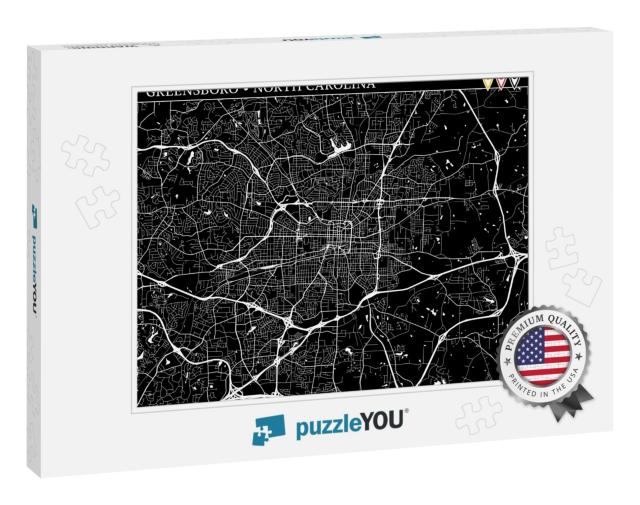 Simple Map of Greensboro, North Carolina, Usa. Black & Wh... Jigsaw Puzzle