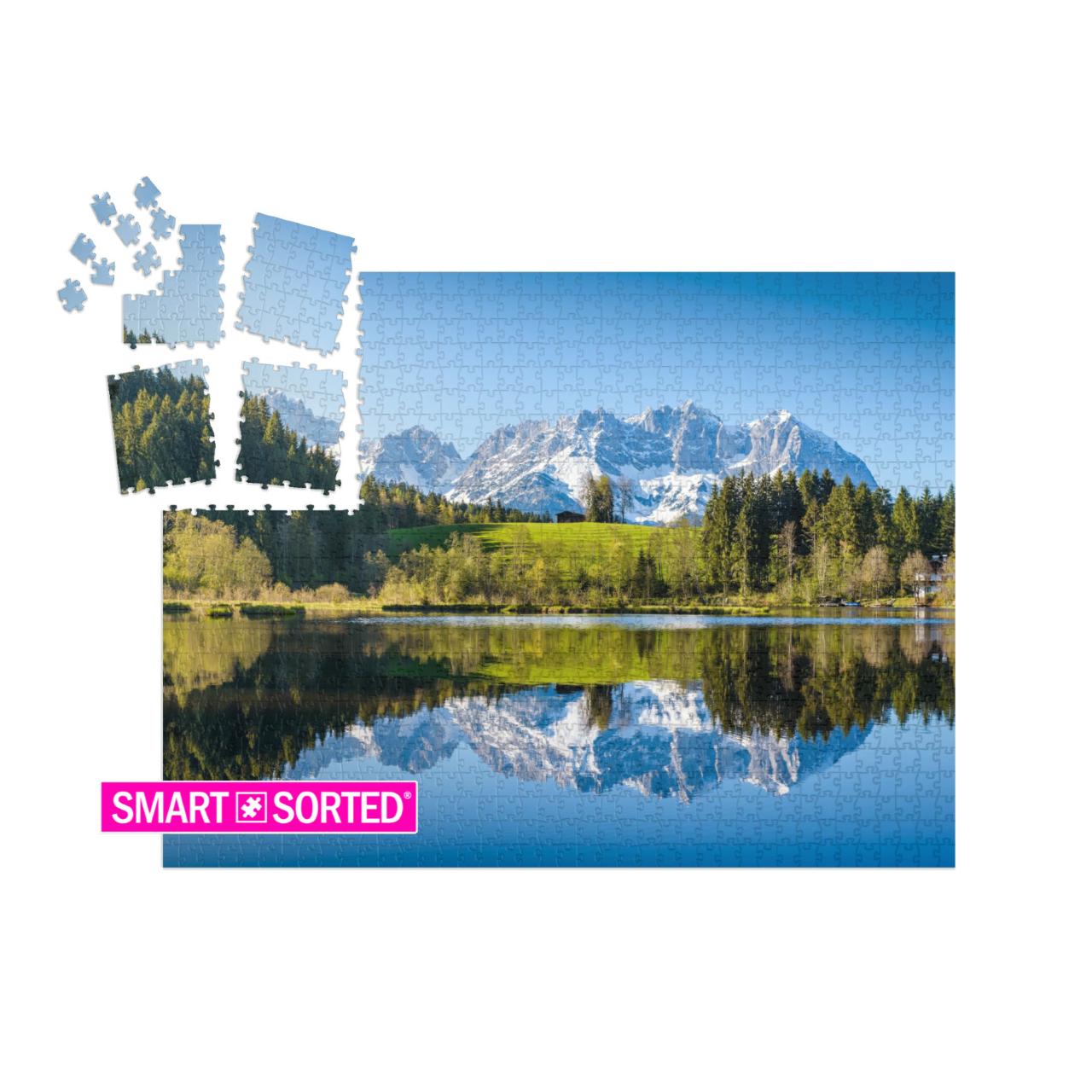 Idyllic Alpine Scenery, Snowy Mountains Mirroring in a Sm... | SMART SORTED® | Jigsaw Puzzle with 1000 pieces