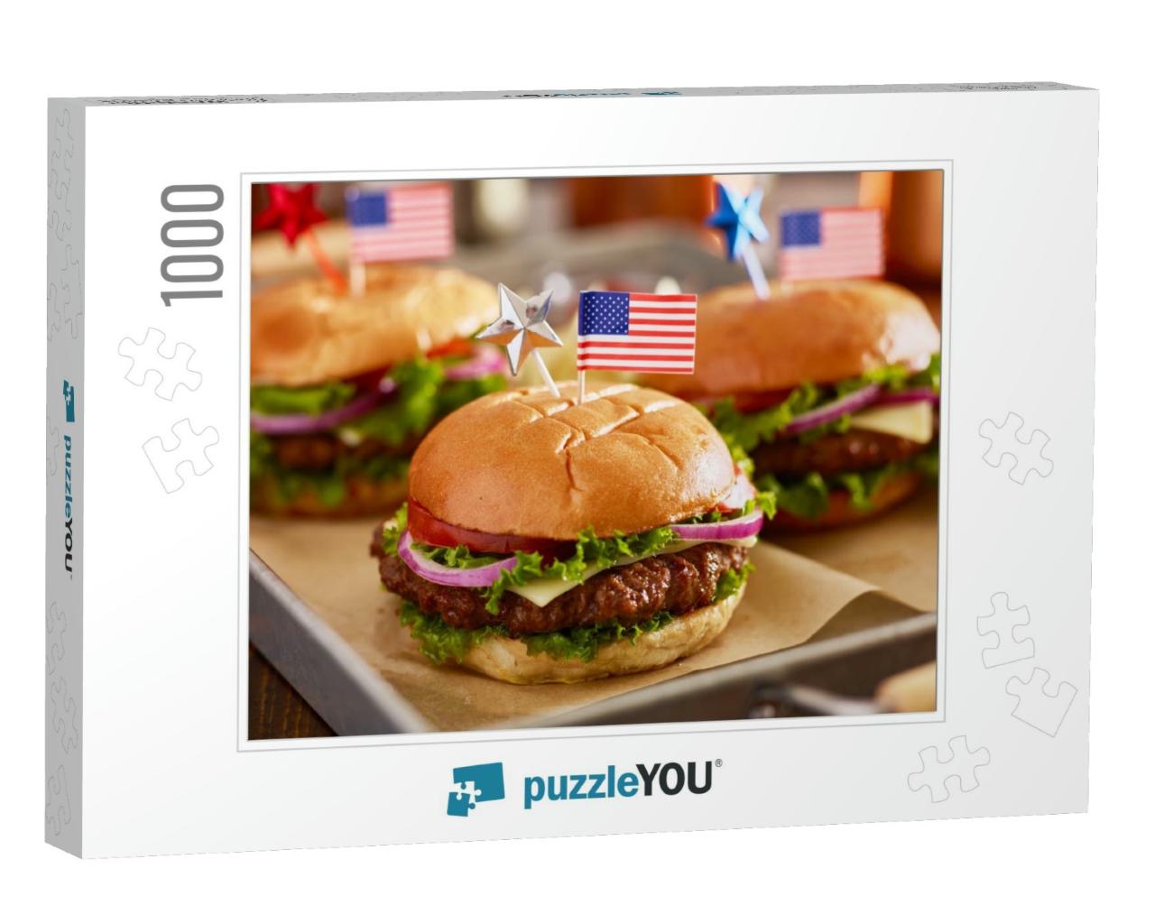 Tray of Burgers with 4th of July Theme... Jigsaw Puzzle with 1000 pieces