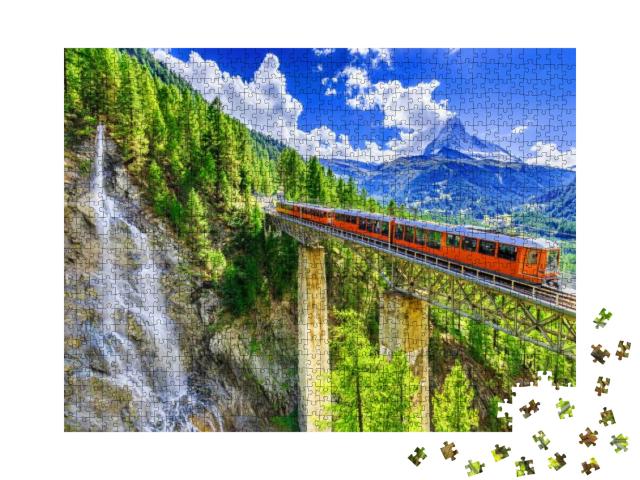 Zermatt, Switzerland. Gornergrat Tourist Train with Water... Jigsaw Puzzle with 1000 pieces