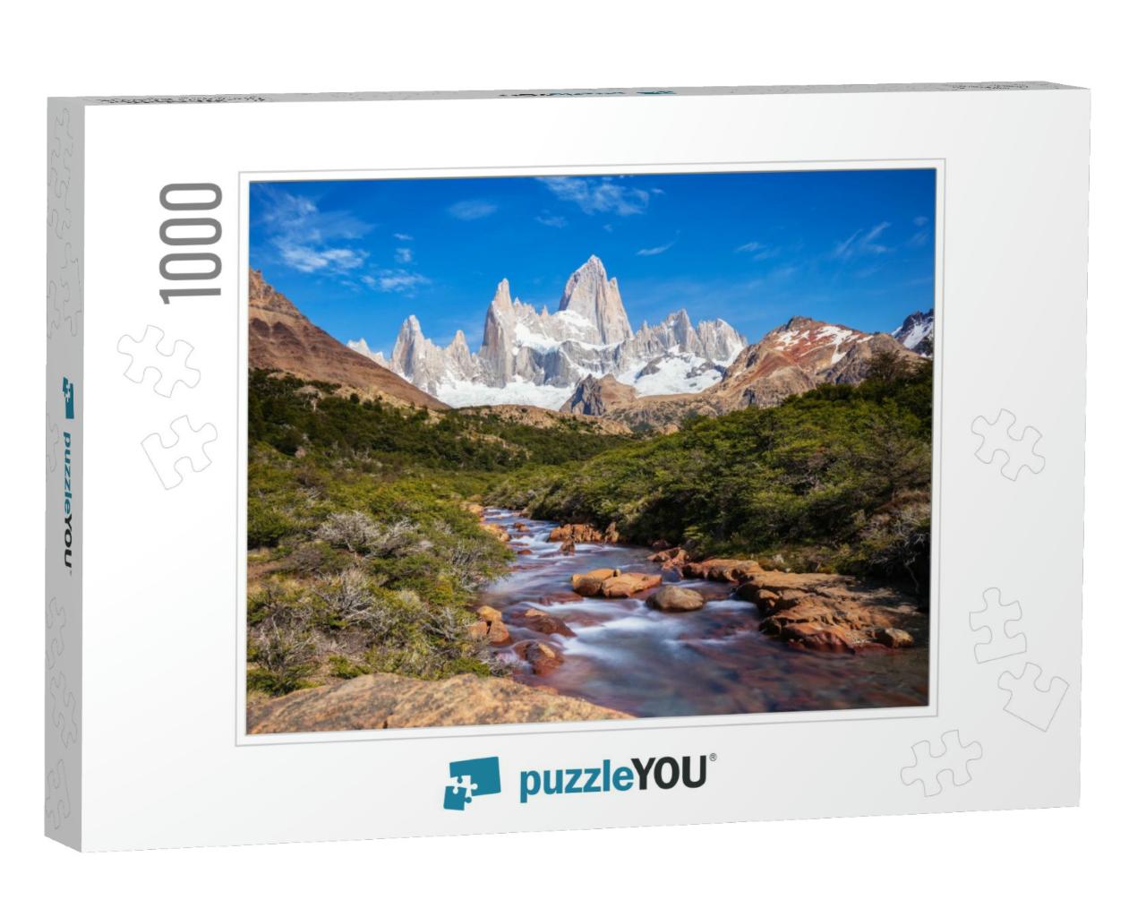 Beautiful View of Mount Fitz Roy & the Glacial River, Pat... Jigsaw Puzzle with 1000 pieces