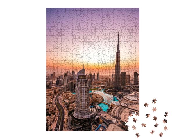 Downtown Dubai Area Beautifully Lit At Sunset! Luxury Tra... Jigsaw Puzzle with 1000 pieces