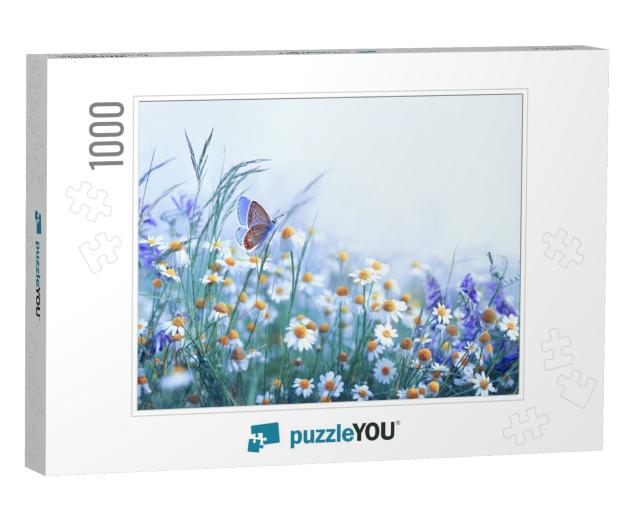 Beautiful Wild Flowers Chamomile, Purple Wild Peas, Butte... Jigsaw Puzzle with 1000 pieces