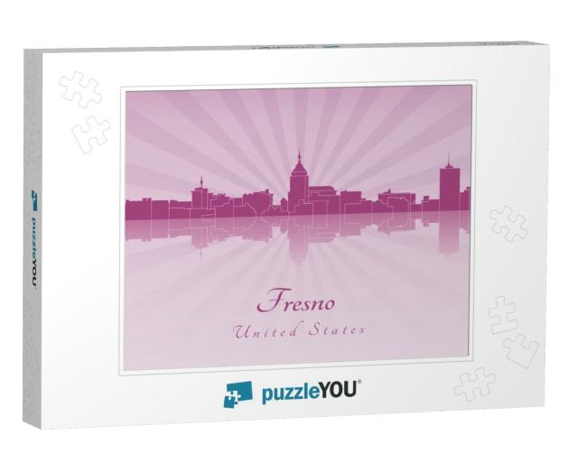 Fresno Skyline in Radiant Orchid in Editable Vector File... Jigsaw Puzzle