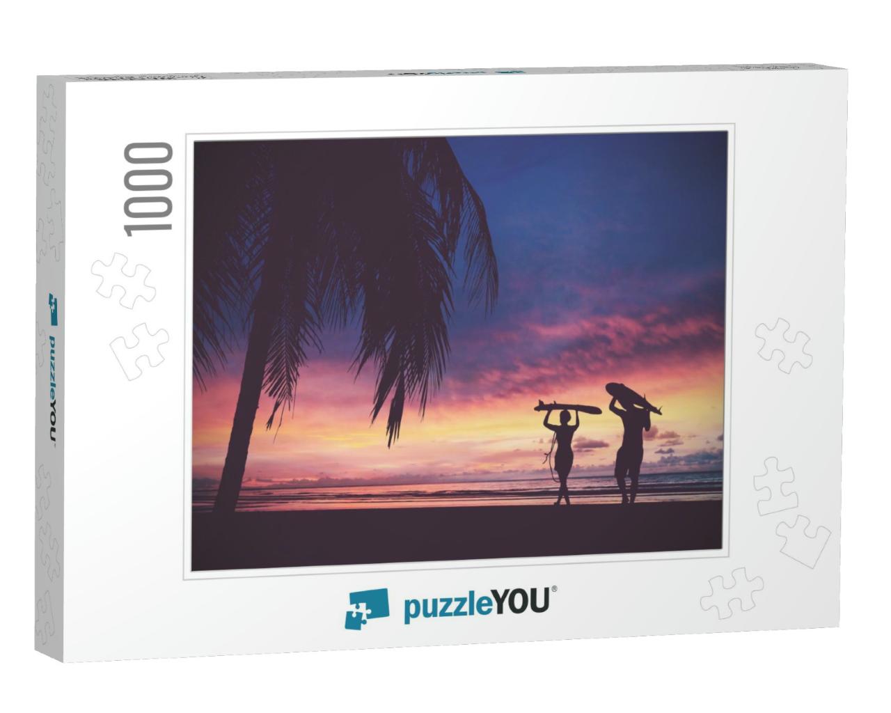 Silhouette of Surfer People Carrying Their Surfboards on... Jigsaw Puzzle with 1000 pieces