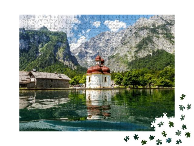 Koenigssee, Church of St. Bartholomew, View from the Lake... Jigsaw Puzzle with 1000 pieces