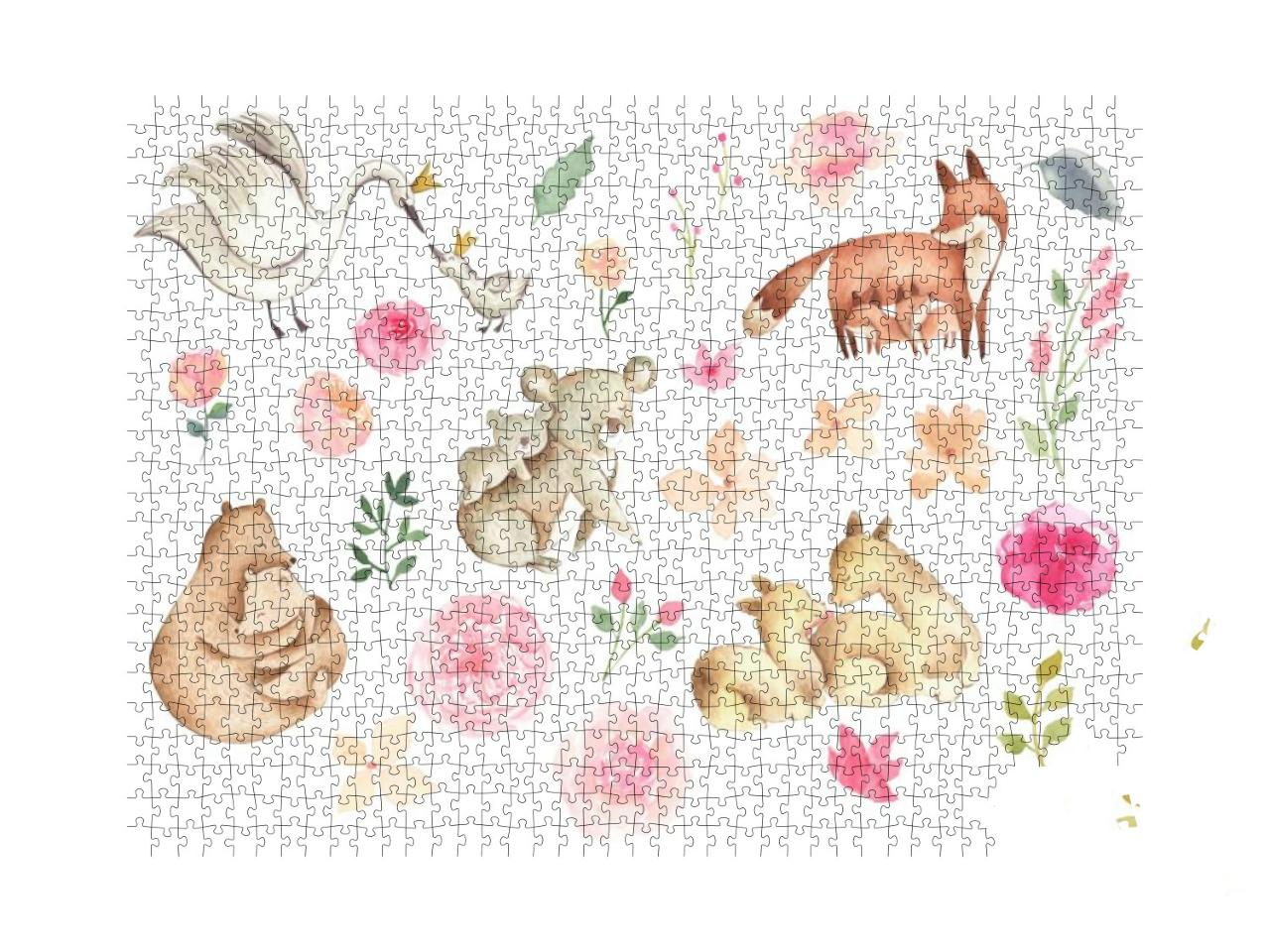 Watercolor Animals Illustration with Mother & Baby... Jigsaw Puzzle with 1000 pieces