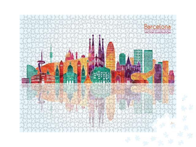 Barcelona Skyline Detailed Silhouette. Vector Illustratio... Jigsaw Puzzle with 1000 pieces