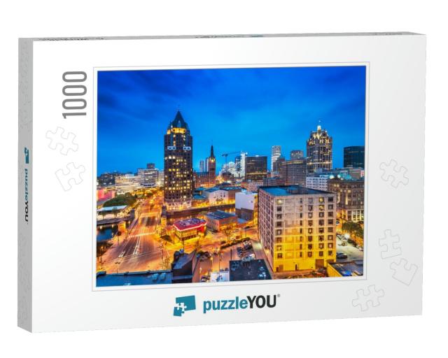 Milwaukee, Wisconsin, USA Downtown Cityscape At Night... Jigsaw Puzzle with 1000 pieces