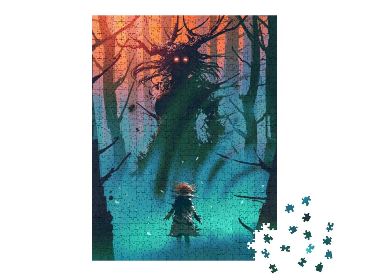 Little Girl & the Witch Looking Each Other in a Forest, D... Jigsaw Puzzle with 1000 pieces