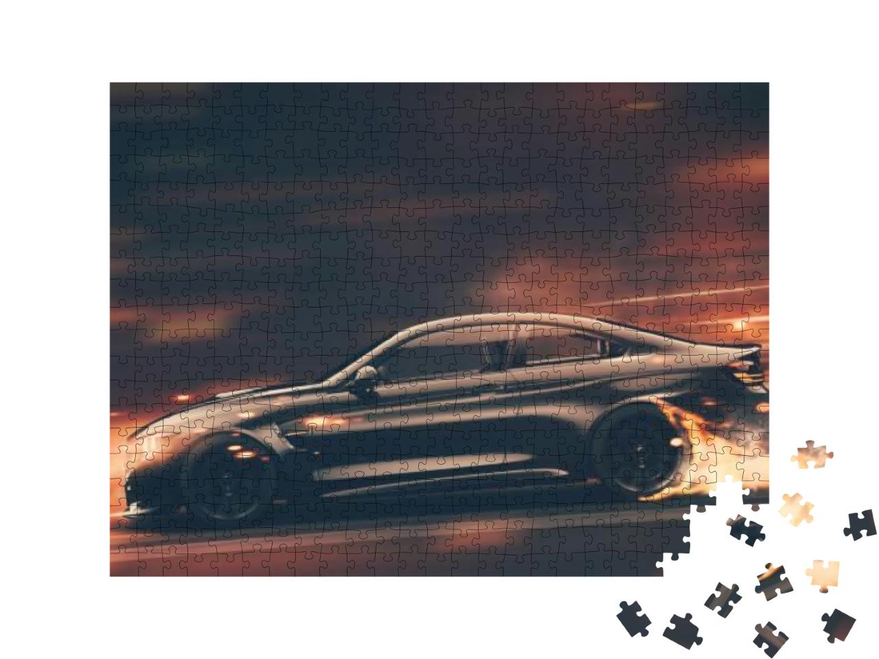 High Speed Black Sports Car - Street Racer Concept with G... Jigsaw Puzzle with 500 pieces