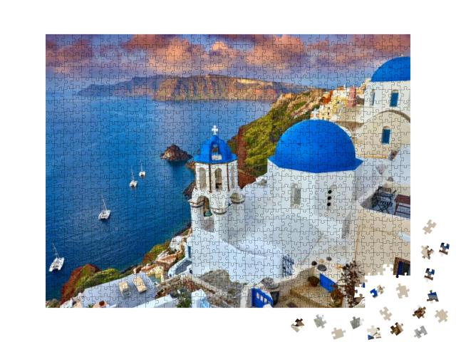Fira Town on Santorini Island, Greece. Incredibly Romanti... Jigsaw Puzzle with 1000 pieces