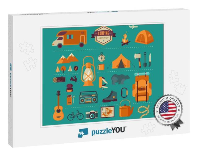Hiking, Mountain Climbing & Camping Equipment - Icon Set... Jigsaw Puzzle