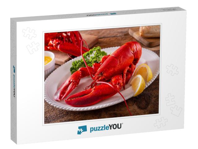 Fresh Cooked American Lobster on a Plate with Lemon... Jigsaw Puzzle