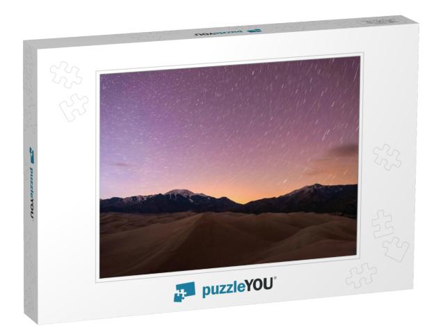 Starry Night At Great Sand Dunes - Star Trails of Spring... Jigsaw Puzzle