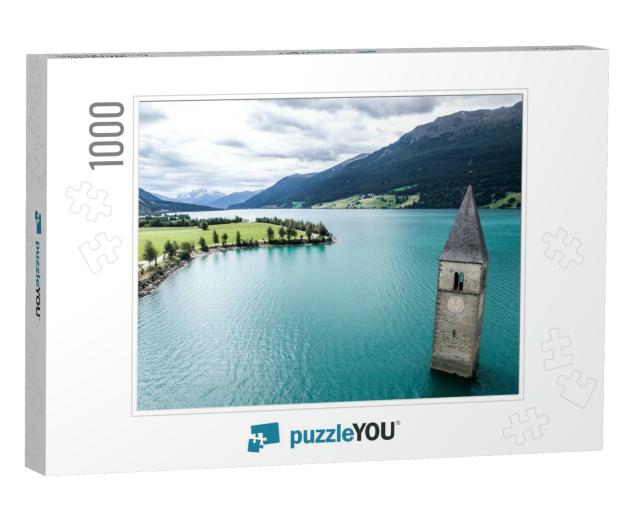 Beautiful Landscape with the Clock Tower in Reschensee. L... Jigsaw Puzzle with 1000 pieces