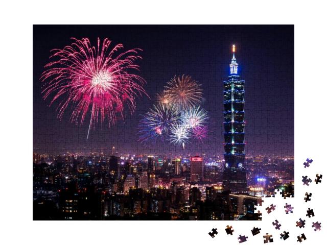 Firework with Cityscape Nightlife View of Taipei. Taiwan... Jigsaw Puzzle with 1000 pieces